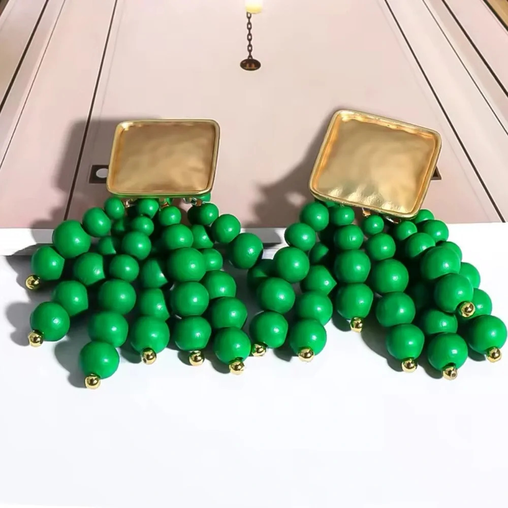 Green Cascade Beaded Earrings